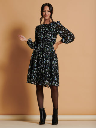 Long Sleeve Chiffon Midi Dress, Black Floral Jolie Moi Retail Long Sleeve Chiffon Midi Dress, Black Floral Jolie Moi Retail