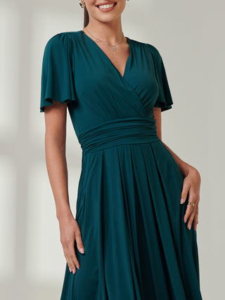 Wrap Bodice Super Smooth Jersey Maxi Dress, Forest Green