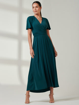 Wrap Bodice Super Smooth Jersey Maxi Dress, Forest Green