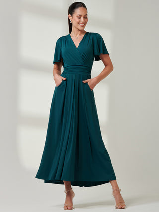 Wrap Bodice Super Smooth Jersey Maxi Dress, Forest Green