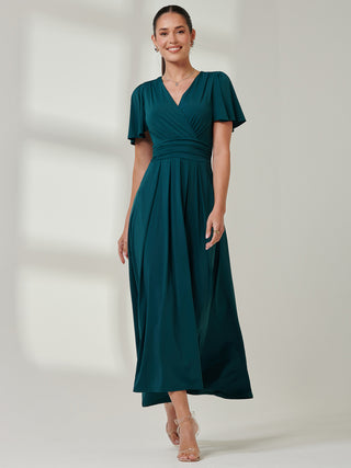 Wrap Bodice Super Smooth Jersey Maxi Dress, Forest Green