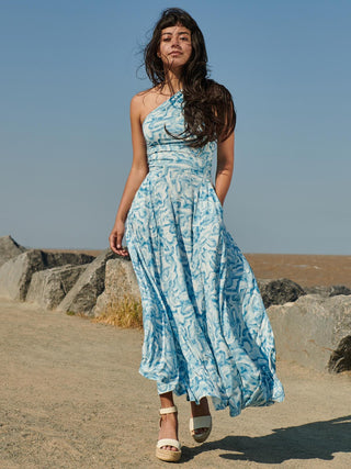Marble Print One Shoulder Maxi Dress, Blue Multi Jolie Moi Retail Marble Print One Shoulder Maxi Dress, Blue Multi Jolie Moi Retail