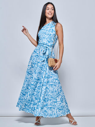 Marble Print One Shoulder Maxi Dress, Blue Multi Jolie Moi Retail Marble Print One Shoulder Maxi Dress, Blue Multi Jolie Moi Retail