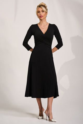 Fit and Flare Jersey Midi Dress, Black