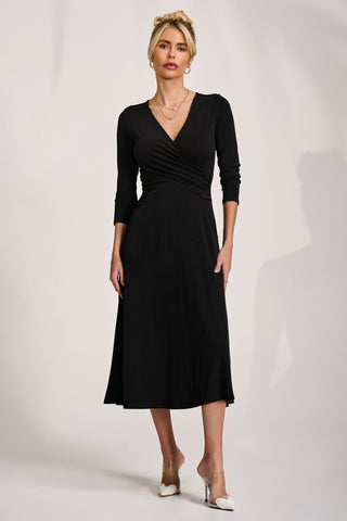 Fit and Flare Jersey Midi Dress, Black