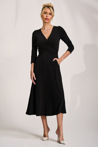 Fit and Flare Jersey Midi Dress, Black