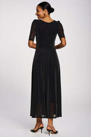 Short Sleeve Sheen Mesh Maxi Dress, Black