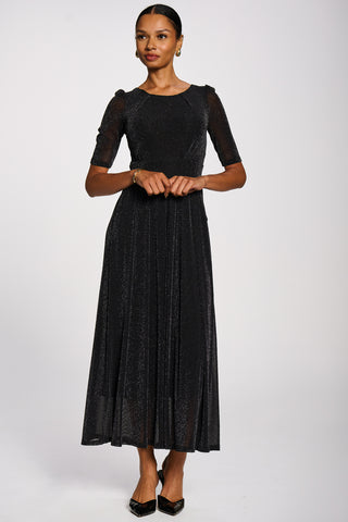 Short Sleeve Sheen Mesh Maxi Dress, Black