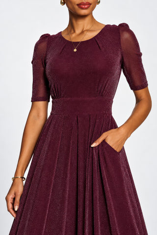 Short Sleeve Sheen Mesh Maxi Dress, Dark Purple