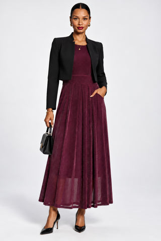 Short Sleeve Sheen Mesh Maxi Dress, Dark Purple