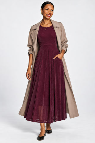 Short Sleeve Sheen Mesh Maxi Dress, Dark Purple