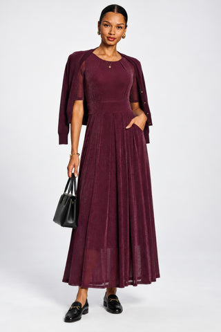 Short Sleeve Sheen Mesh Maxi Dress, Dark Purple