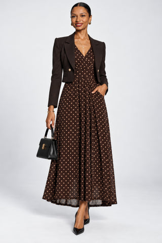 Long Sleeve V-neck Sheen Mesh Maxi Dress, Brown Spot