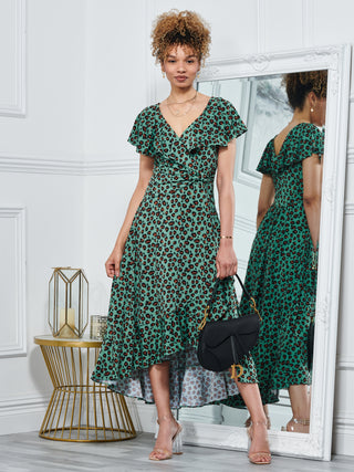 Jolie Moi Luciana Animal Print Dip Hem Dress, Green Jolie Moi Retail Jolie Moi Luciana Animal Print Dip Hem Dress, Green Jolie Moi Retail