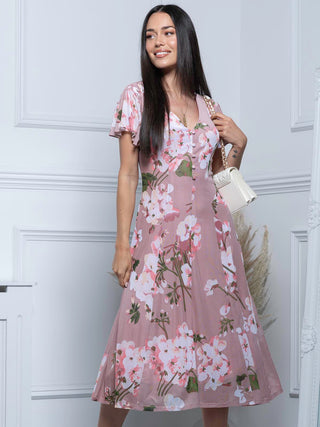 Jolie Moi Amia Floral Print Midi Dress, Pink Floral