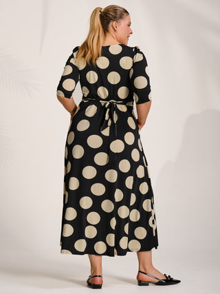 Three quarter sleeve jersey maxi dress, Black Spot