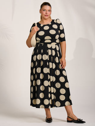 Three quarter sleeve jersey maxi dress, Black Spot