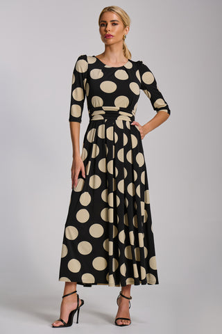 Three quarter sleeve jersey maxi dress, Black Spot