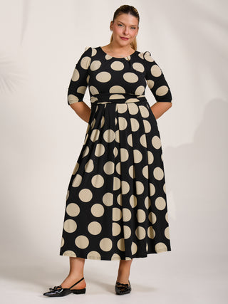 Three quarter sleeve jersey maxi dress, Black Spot