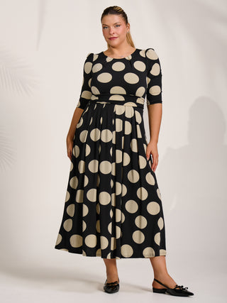 Three quarter sleeve jersey maxi dress, Black Spot
