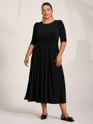 Three quarter sleeve jersey maxi dress, Black