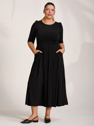 Three quarter sleeve jersey maxi dress, Black