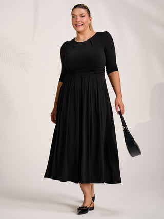 Three quarter sleeve jersey maxi dress, Black