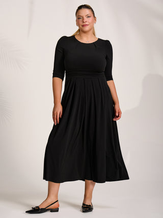 Three quarter sleeve jersey maxi dress, Black