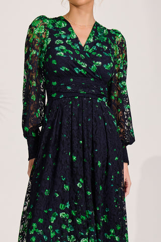 Long Sleeve Printed Lace Maxi Dress, Green Floral Jolie Moi Retail Long Sleeve Printed Lace Maxi Dress, Green Floral Jolie Moi Retail