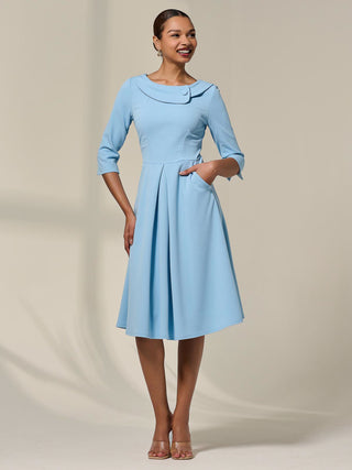 Sloan 3/4 Sleeve Midi Dress, Light Blue Jolie Moi Retail Sloan 3/4 Sleeve Midi Dress, Light Blue Jolie Moi Retail