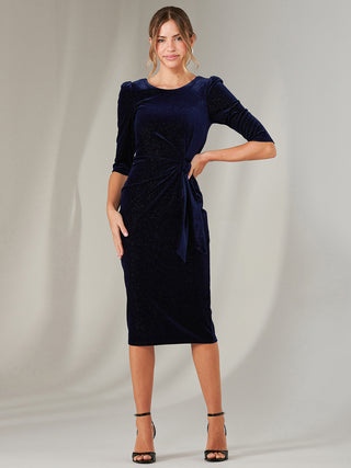 Metallic Spot Velvet Midi Dress, Navy