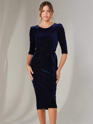 Metallic Spot Velvet Midi Dress, Navy