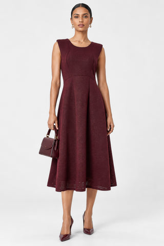 Tailored Crepe Fit & Flare Midi Dress, Burgundy
