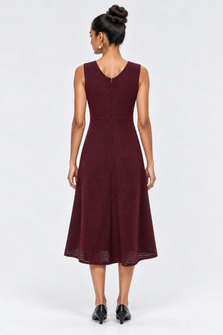 Tailored Crepe Fit & Flare Midi Dress, Burgundy