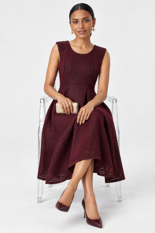 Tailored Crepe Fit & Flare Midi Dress, Burgundy