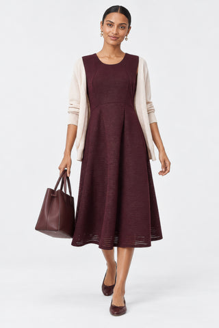 Tailored Crepe Fit & Flare Midi Dress, Burgundy