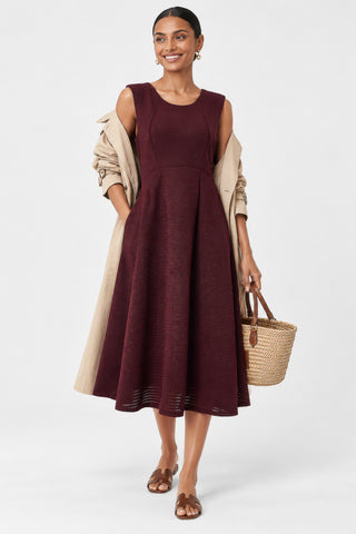 Tailored Crepe Fit & Flare Midi Dress, Burgundy
