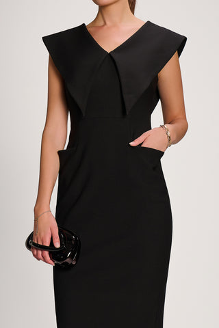 Statement Collar Hourglass Midi Dress, Black