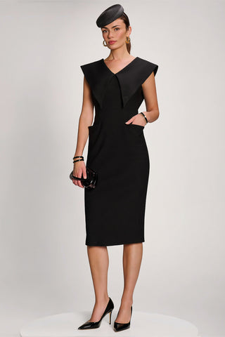 Statement Collar Hourglass Midi Dress, Black