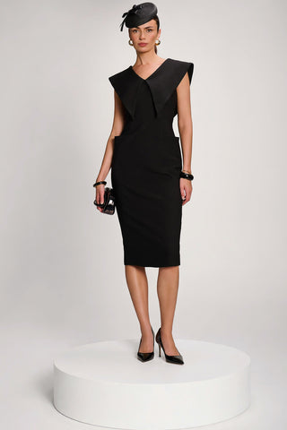 Statement Collar Hourglass Midi Dress, Black