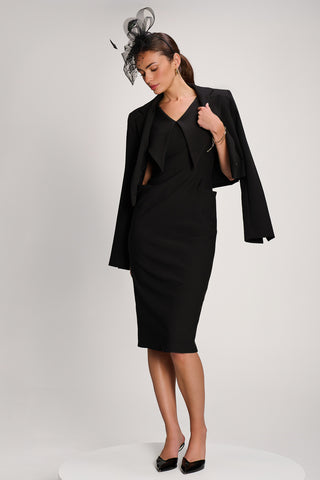 Statement Collar Hourglass Midi Dress, Black