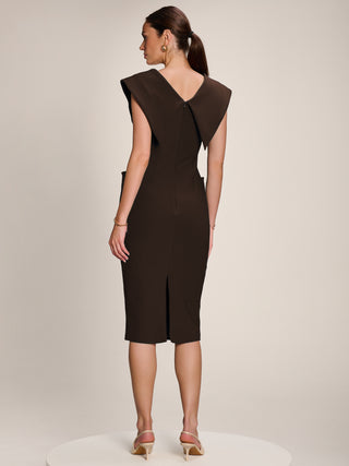 Statement Collar Hourglass Midi Dress, Chocolate Brown