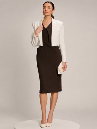 Statement Collar Hourglass Midi Dress, Chocolate Brown