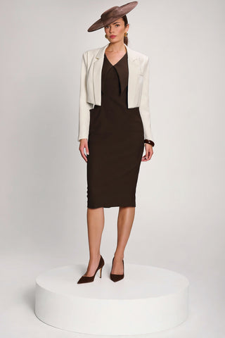 Statement Collar Hourglass Midi Dress, Chocolate Brown