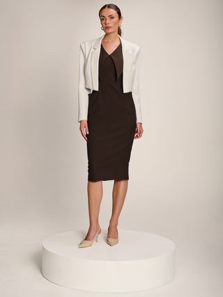 Statement Collar Hourglass Midi Dress, Chocolate Brown