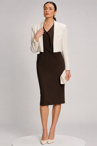 Statement Collar Hourglass Midi Dress, Chocolate Brown