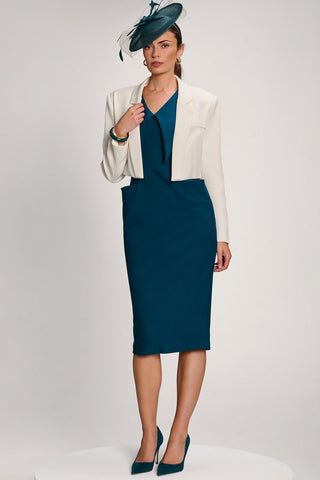 Statement Collar Hourglass Midi Dress, Dark Teal
