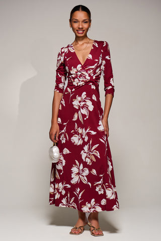 Jersey Ruched Waist Fit & Flare Maxi Dress, Burgundy Floral Jolie Moi Retail Jersey Ruched Waist Fit & Flare Maxi Dress, Burgundy Floral Jolie Moi Retail