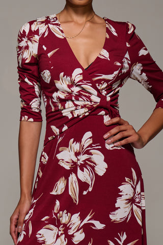 Jersey Ruched Waist Fit & Flare Maxi Dress, Burgundy Floral
