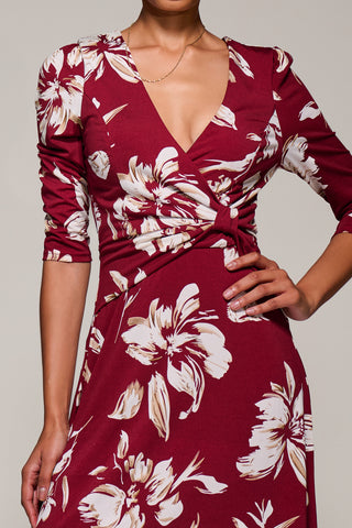 Jersey Ruched Waist Fit & Flare Maxi Dress, Burgundy Floral